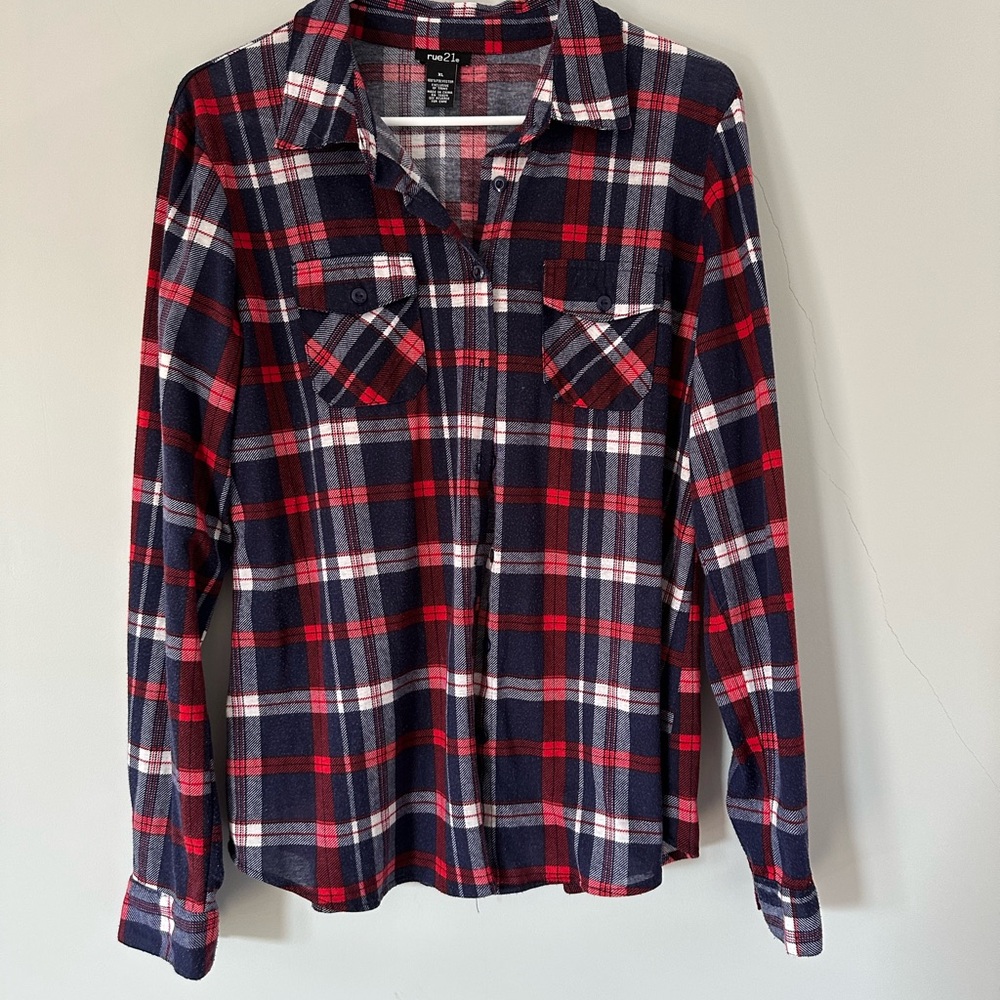 Rue21 Red and Blue Plaid Button Down Shirt